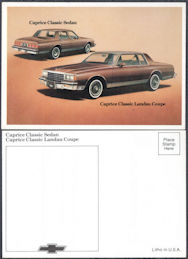 #CA537 - 1987 Chevrolet Dealer Postcard - Caprice Classic Sedan and Coupe