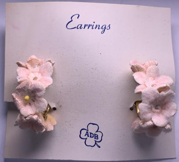#BEADS1080 - Carded Earrings with Cloth Flowers Design