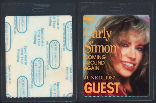 ##MUSICBP0165 - Carly Simon OTTO Laminated Guest Backstage Pass for the 1987 Coming Around Again Tour