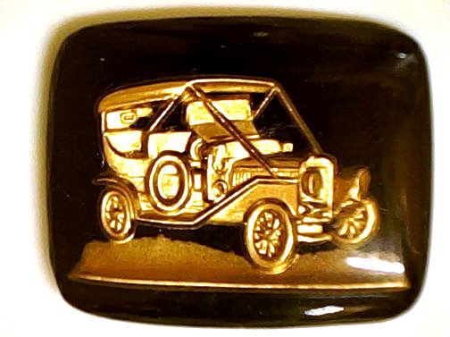 #BEADS0462 - Large 27mm Black and Gold Intaglio with Ford Model A Roadster - As low as $1 each