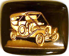 #BEADS0462 - Large 27mm Black and Gold Intaglio with Ford Model A Roadster - As low as $1 each