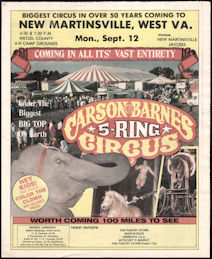 #UPaper214 - Very Large Carson and Barnes 5-Ring Circus Advertising Literature - New Martinsville, WV