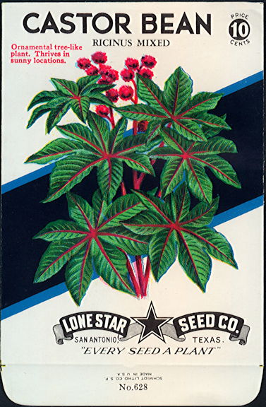 #CE005.1 - Group of 12 Ricinus Mixed Castor Bean Lone Star 10¢ Seed Packs