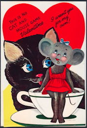 #HH191 - Huge Diecut Mechanical Valentine with a Cat and Mouse and with Original Envelope