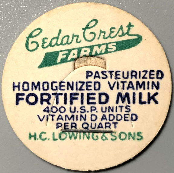 #DC268 - Cedar Crest Farms Pasteurized Homogenized Vitamin Fortified Milk Bottle Cap