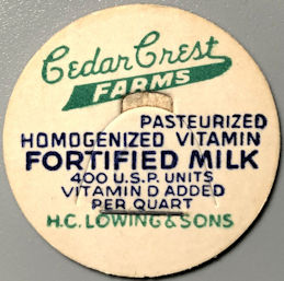 #DC268 - Cedar Crest Farms Pasteurized Homogenized Vitamin Fortified Milk Bottle Cap