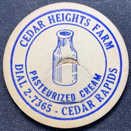 #DC319 - Group of 10 Cedar Heights Farm Pasteurized Cream Milk Bottle Caps - Picture an Old Milk Bottle