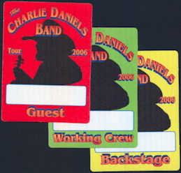 ##MUSICBP0374 - Group of 3 Different Charlie Daniels Cloth Backstage Passes from the 2006 Tour - Working  Crew, Guest, and Backstage