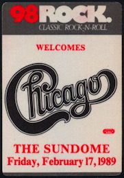 ##MUSICBP0425 - Chicago Cloth Backstage Radio Pass from the Concert at the Sundome in 1989