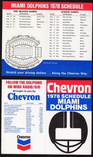 #BA083 - Group of 3 1978 Miami Dolphins Pocket Schedules - Chevron Advertising