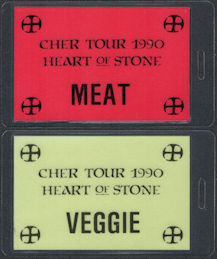 ##MUSICBPT0783  - Rare Pair of Cher OTTO Laminated Meal Tickets from the 1990 Heart of Stone Tour - One Meat One Veggie