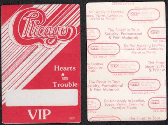 ##MUSICBP2220 - Chicago VIP Cloth OTTO Backstage Pass from the 1990 Hearts in Trouble Tour