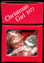 #HH217 - Boxed Porcelain Christmas Girl 1977 Ornament - Made in Japan