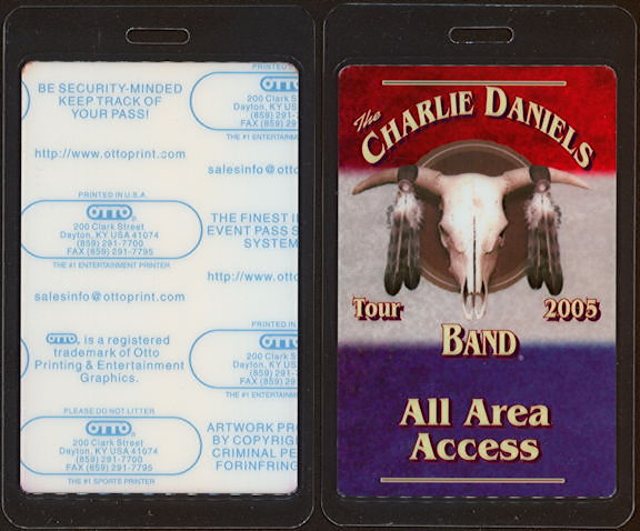 ##MUSICBP0475 - Charlie Daniels Band All Area Access Laminated OTTO Backstage Pass from the 2005 Tour