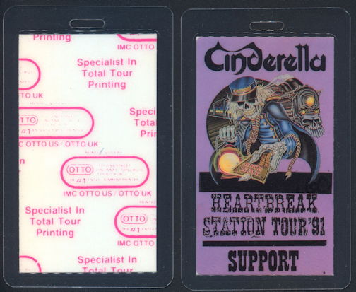 ##MUSICBP0351  - 1991 Cinderella Laminated Support Backstage Pass from the Heartbreak Station Tour