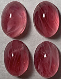 #BEADS1029 - Group of Four 14mm Clear Pink with Inner Swirls Glass Cabochons - Cherry Brand