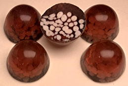 #BEADS1108 - Group of Five High Domed 11mm Purplish Red Glass Cabochon with Dots - Cherry Brand