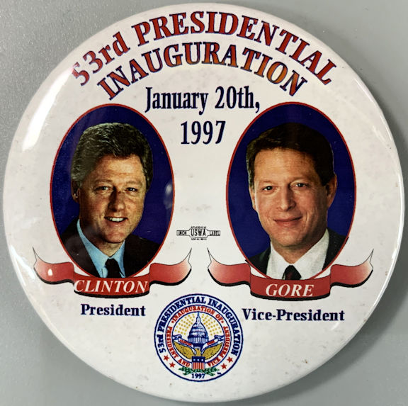 #PL407 - Large 53rd Presidential Inauguration Pinback - Clinton Gore Jugate