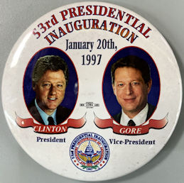 #PL407 - Large 53rd Presidential Inauguration Pinback - Clinton Gore Jugate