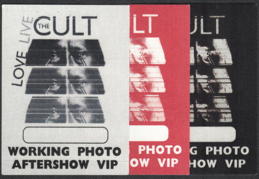 ##MUSICBP0550 - Group of 3 Different Colored The Cult OTTO Cloth Backstage Passes from the 2009 "Love Live" Tour