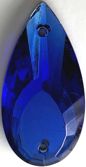 #BEADS0945 - Fancy Foil Flat Back Very Large Tear Drop Shaped Sapphire Colored 27mm Sew On Glass Rhinestone