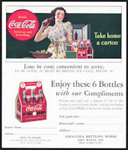 #CC299 - 1940s Coca Cola Two Part Ad Card/Coupon with Lady and a Carton of Coke
