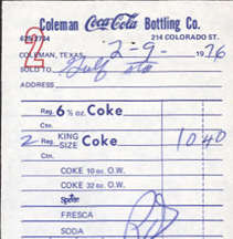 #CC268 -Coca Cola Route Receipt from the Colema...