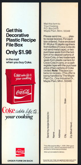 #CC194 - Coke Carton Insert Advertising Coke Recipe File Box