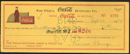 #CC306 - Rare Coca Cola Piqua Ohio Plant Check from 1959