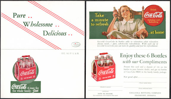 #CC373 - 1940s Coca Cola Two Part Ad Card/Coupon with Lady in Rocking Chair