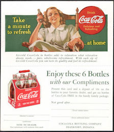 #CC373 - 1940s Coca Cola Two Part Ad Card/Coupon with Lady in Rocking Chair