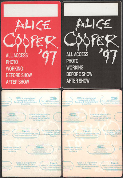 ##MUSICBP0825 - Pair of Uncommon Alice Cooper OTTO cloth Backstage Passes from the 1997 Fistful of Alice Tour