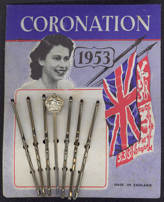 #CS338 - Carded Commemorative 1953 Coronation Bobby Pins Featuring Queen Elizabeth - Seconds