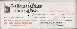 #ZZZ005 - 1917 Cancelled House of Crane Cigars Check