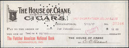 #UPaper005 - 1917 Cancelled House of Crane Cigars Check