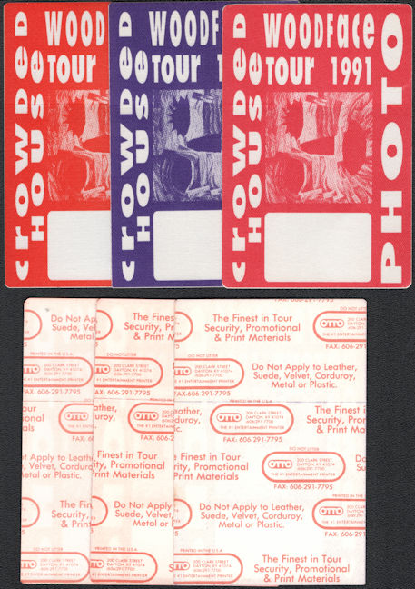 ##MUSICBP0711  - Group of 3 Different Colored Crowded House Cloth OTTO Backstage Photo Passes from the 1991 Woodface Tour
