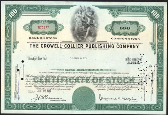 #ZZStock077- The Crowell-Collier Publishing Company Stock Certificate - As low as 75¢ each