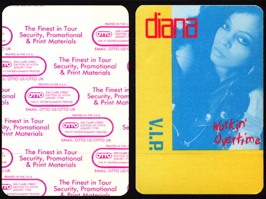 ##MUSICBP0151 - Diana Ross OTTO Cloth Backstage Pass from 1989 Workin' Overtime Tour