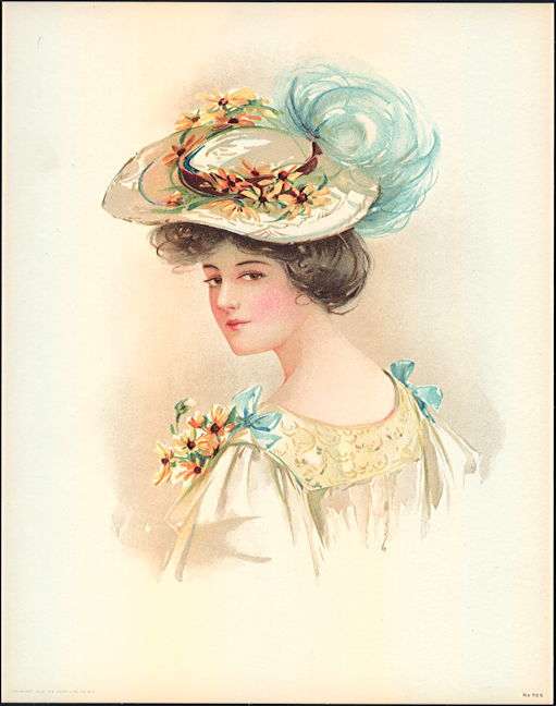 #MSPRINT153 - 1908 Victorian Print - Lady with Daisies in Her Hat