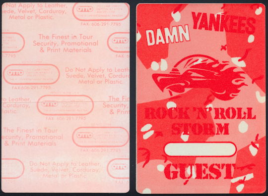##MUSICBP0205 - Special Rare Glow in the Dark Pass Made for a 1991 Performance by the Damn Yankees Honoring Gulf War Troups