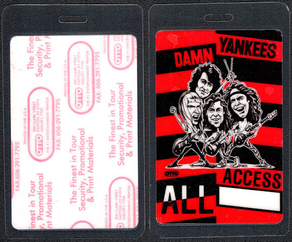 ##MUSICBP0501 - Uncommon Damn Yankees VIP Laminated Backstage Pass from the Damn Yankees Tour