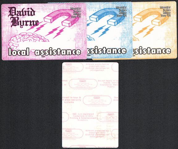 ##MUSICBP0611  - Group of 3 Different 1992 David Byrne (Talking Heads) Monster in the Mirror Tour OTTO Local Assistance Cloth Backstage Passes 