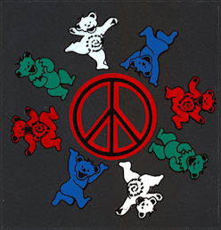 ##MUSICGD2009 - Grateful Dead Car Window Tour Sticker/Decal - Grateful Dead Bears Dancing Around a Peace Sign