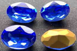 #BEADS1064 - Group of 4 Large Faceted and Foiled 16mm Sapphire Colored Oblong Rhinestones