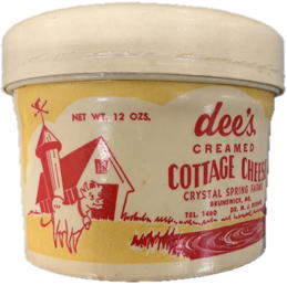 #DA129 - Dee's Ice Cream Cottage Cheese Container - 4 Digit Phone Number - Cow