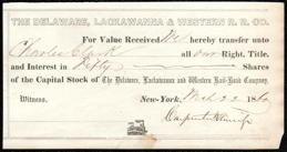 #ZZStock124 - Pre Civil War Deleware, Lackawanna, and Western R. R. Co.Stock Transfer Document