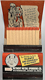 #TM104 - Full Oversize Unused Pack Front Cover Striker Detroit Metal Spinning Co. Match Pack