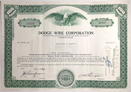 #ZZCE095 - Dodge Wire Corporation Stock Certificate