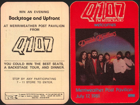 ##MUSICBP0439  - 1981 The Doobie Brothers Radio Promo OTTO Backstage Pass - Q107 - Merriweather Post Pavilion