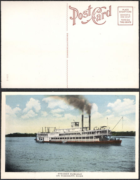 #UPaper186 - Unused Steamboat Postcard - Steamer Dubuque on Mississippi River